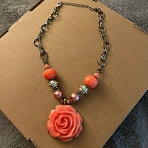 Paparazzi Vibrant Coral Necklace with Rose Pendant